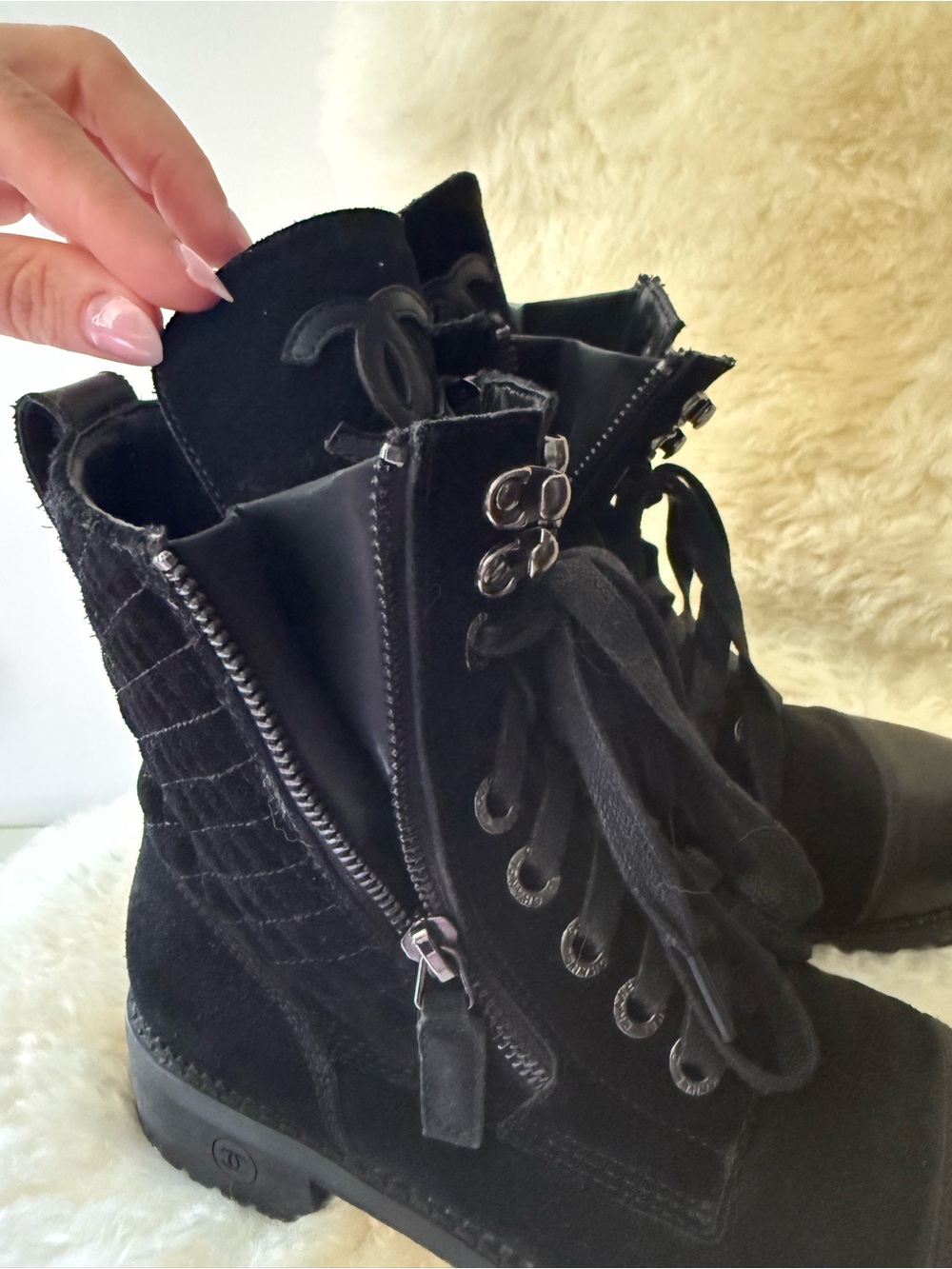 CHANEL Suede Combat Boots